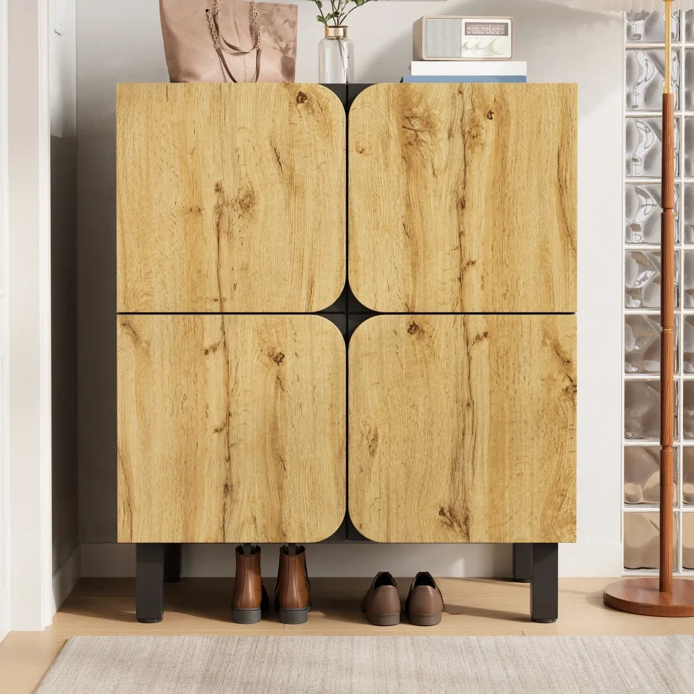 Armoire à chaussures noir et bois, quatre portes