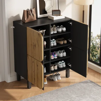Armoire à chaussures noir et bois, quatre portes – image 2