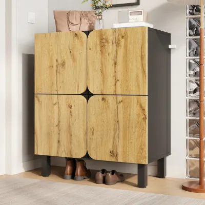 Armoire à chaussures noir et bois, quatre portes – image 3