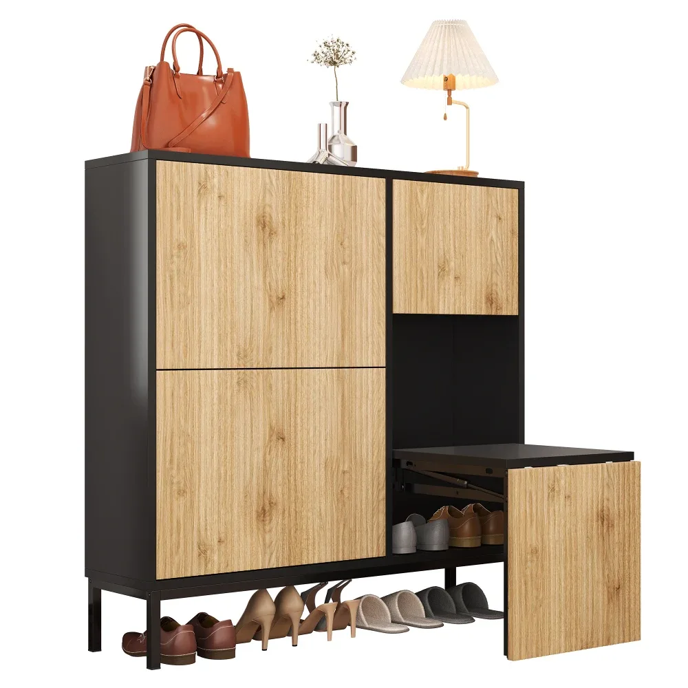 Armoire à chaussures noire avec banc rétractable