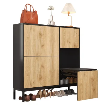 Armoire à chaussures noire avec banc rétractable