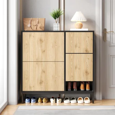 Armoire à chaussures noire avec banc rétractable – image 2