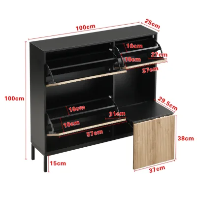 Armoire à chaussures noire avec banc rétractable – image 3