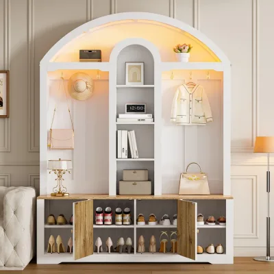 Armoire d'entrée bicolore blanche et bois – image 2