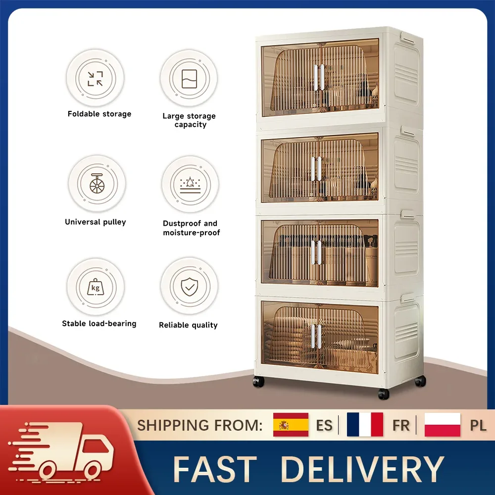 Armoire de rangement pliable en plastique, 4 niveaux