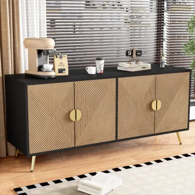 Buffet noir quatre portes aspect bois, 160 cm