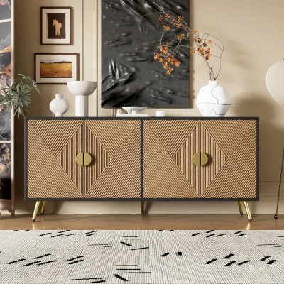 Buffet noir quatre portes aspect bois, 160 cm – image 2
