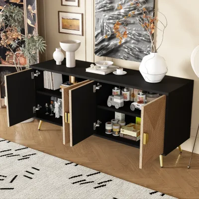 Buffet noir quatre portes aspect bois, 160 cm – image 3