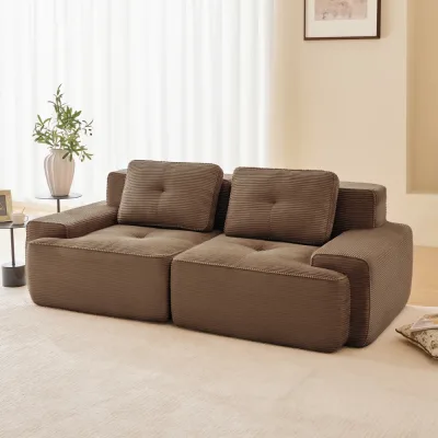Canapé modulable en velours côtelé, assise profonde