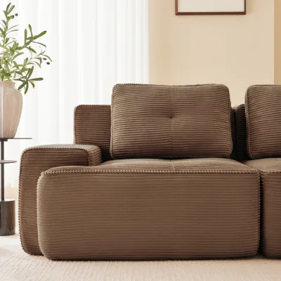 Canapé modulable en velours côtelé, assise profonde – image 3