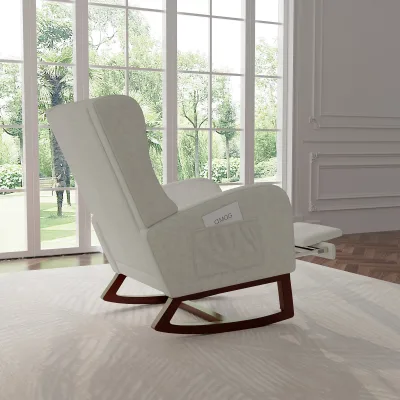 Chaise à bascule en velours gris avec repose-pieds – image 2