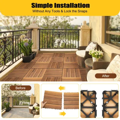 Dalles de terrasse emboîtables en bois, lot de 36