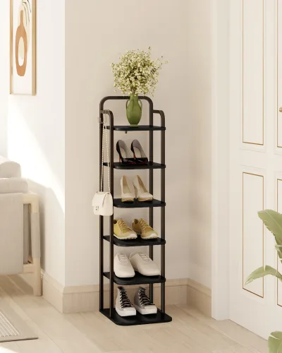 Étagère à chaussures verticale noire à 6 niveaux