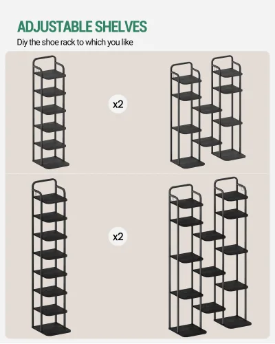 Étagère à chaussures verticale noire à 6 niveaux – image 3