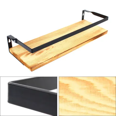 Étagère murale à 2 niveaux en bois de pin anthracite – image 2