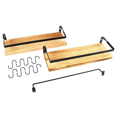 Étagère murale à 2 niveaux en bois de pin anthracite – image 3