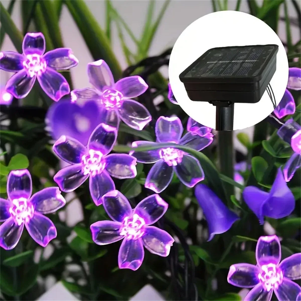 Guirlande lumineuse solaire fleurs violettes à LED