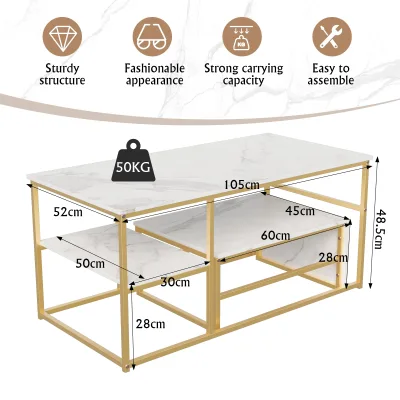 Lot de 2 tables basses aspect marbre, métal – image 3