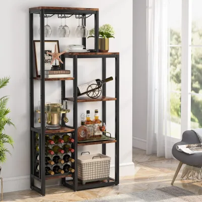 Meuble à vin autoportant 5 niveaux avec porte-verres