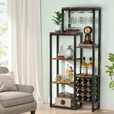 Meuble à vin autoportant 5 niveaux avec porte-verres – image 2