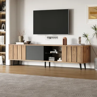 Meuble TV bas bois et noir, 175 cm – image 2