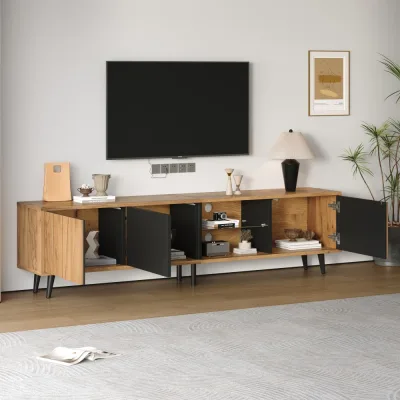 Meuble TV bas bois et noir, 175 cm – image 3