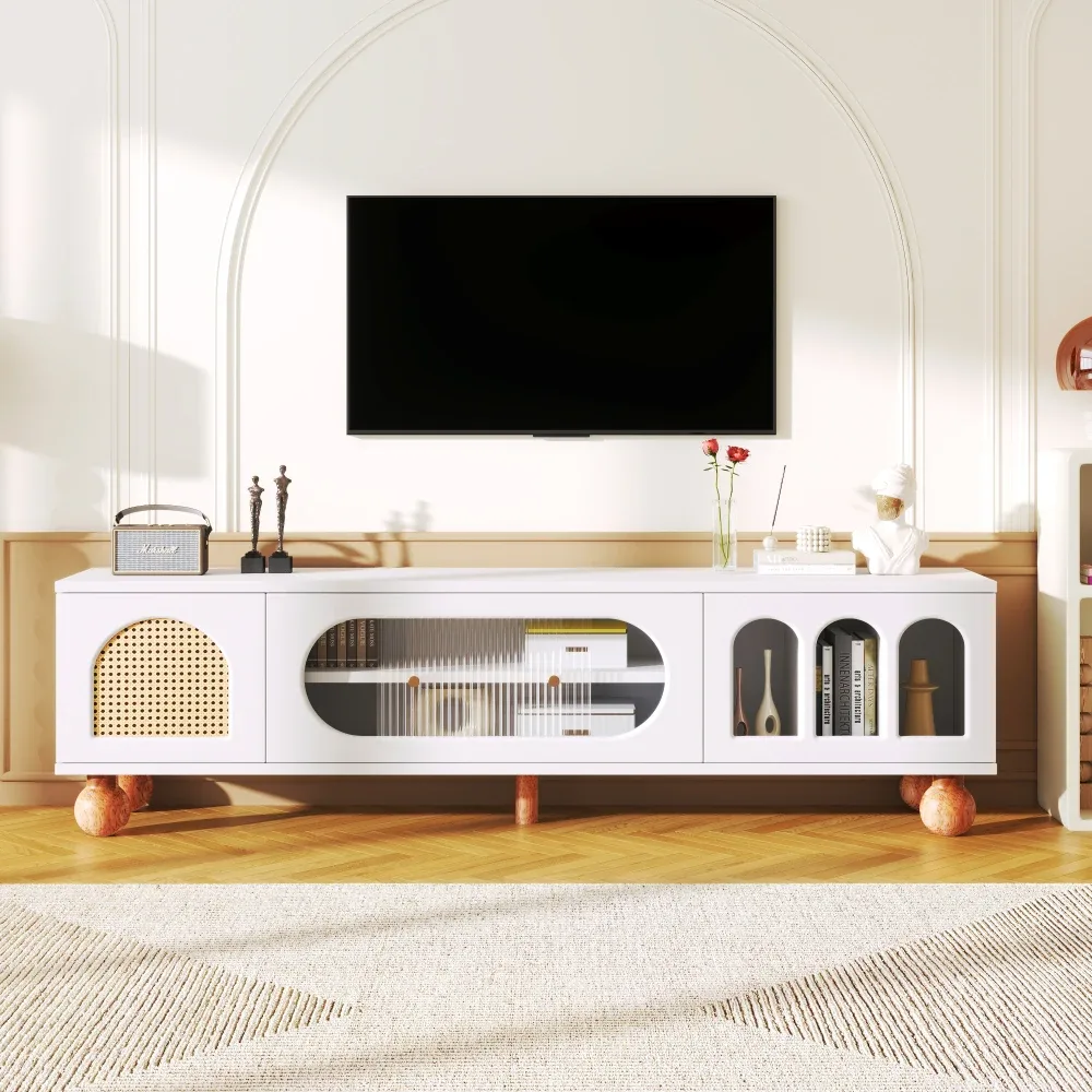 Meuble TV blanc 170 cm à poignées dorées