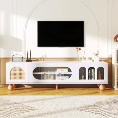Meuble TV blanc 170 cm à poignées dorées
