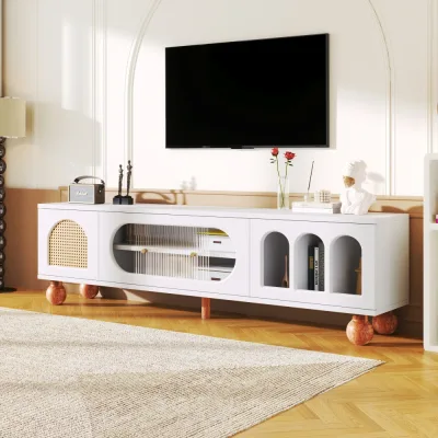 Meuble TV blanc 170 cm à poignées dorées – image 2