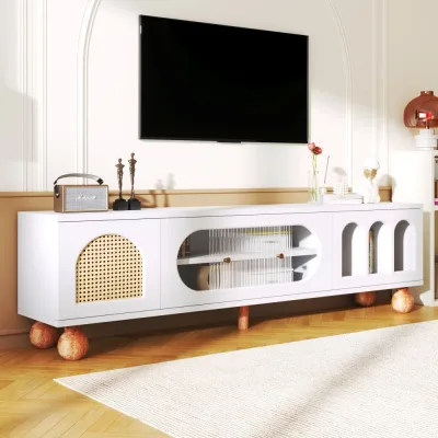Meuble TV blanc 170 cm à poignées dorées – image 3