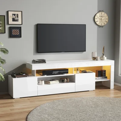 Meuble TV blanc brillant 3 portes avec éclairage LED – image 2