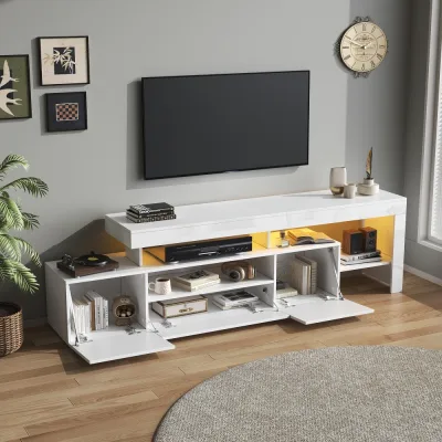 Meuble TV blanc brillant 3 portes avec éclairage LED – image 3