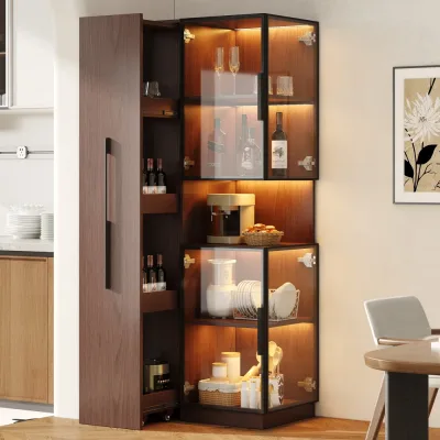 Vitrine de salon en MDF et verre avec éclairage LED