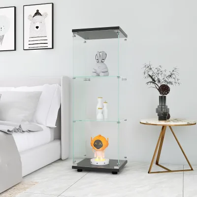 Vitrine sur pied en verre, 3 étagères et 1 porte