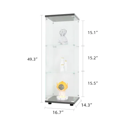 Vitrine sur pied en verre, 3 étagères et 1 porte – image 2