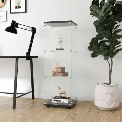 Vitrine sur pied en verre, 3 étagères et 1 porte – image 3